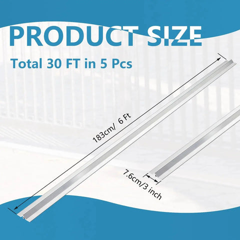 Aluminum Gate V Track Kit, 30Ft Total, 5 Pieces Of 6Ft Sections For Sliding Driveway Gates, modular track displayed on blue background