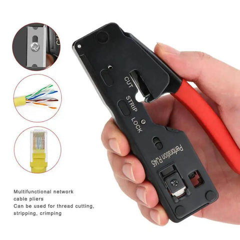 All In One Ethernet Cable Crimping Tool With Wire Cutter And Stripper For Cat5 Cat5e Cat6 Cat6a Cat7 8P8C 6P6C Crystal Head Plier