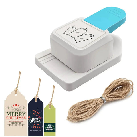 3 In 1 Gift Tag Punch Set With 1.5 Inch, 2 Inch, And 2.5 Inch Round Hole Punches, Includes 32.8 Feet Hemp Rope, shown with example tags