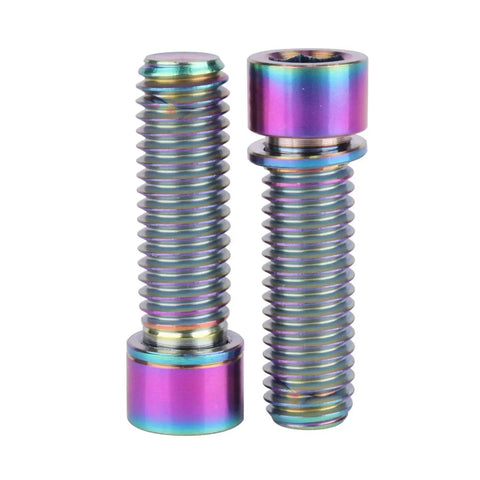 Titanium M8 X 25mm Bolts With Washer For Bicycle Stem Sick Rainbow Finish Six Pack Grade 5 Titanium Alloy Lightweight