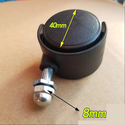 Lichifit replacement heater caster wheel, black plastic, 40mm diameter with 8mm stem, set of 4