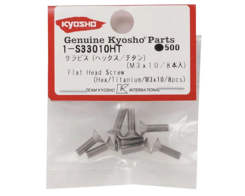Heavy Duty Titanium Countersunk Hex Screws M3 X 10 Pack Of 8 For RC Crawlers shown in package with label and screws visible