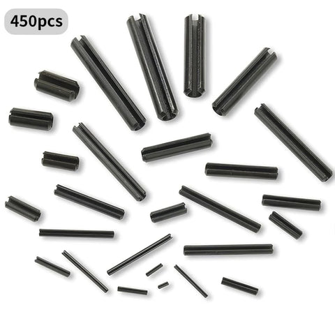 Slotted Spring Dowel Pin Assortment Kit 450 Pieces With Plastic Storage Case For Automotive Mechanical Workshop And Repairs Pro Grade Durable Spring Steel Pins For Cogs Gears Wheels And Precise Alignment Must Have