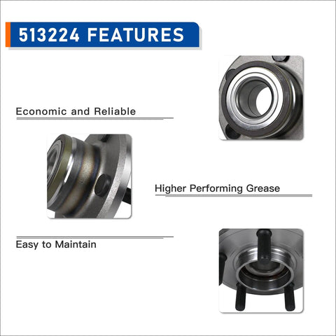Close-up view of 2-Pack Front Wheel Hub Bearing Assembly 513224 showing features for Chrysler 300, Charger, and Challenger.