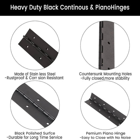 Two Pack Heavy Duty Piano Hinges 18 Inch Black Stainless Steel Continuous Hinges with 0.05 Inch Thickness and 1.2 Inch Open Width