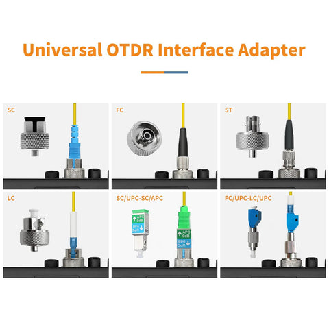 Fiber optic connector OTDR interface adapter kit with 6 styles: FC/UPC, SC, ST, LC for single- and multi-mode fibers