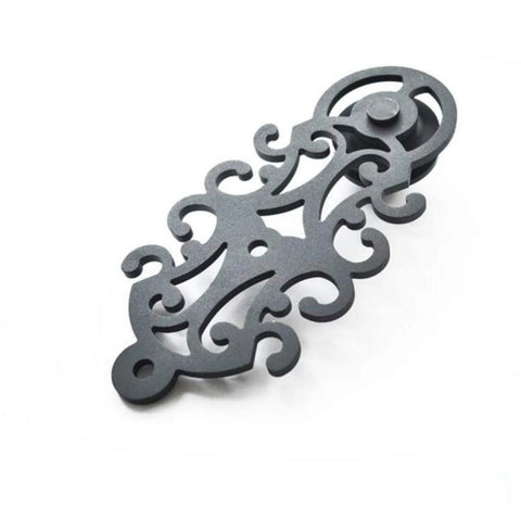 Decorative part of Double Sliding Barn Door Hardware Track Kit In Black Steel For Closet And Interior Doors, Bypass Rolling Set, 13.2Ft.