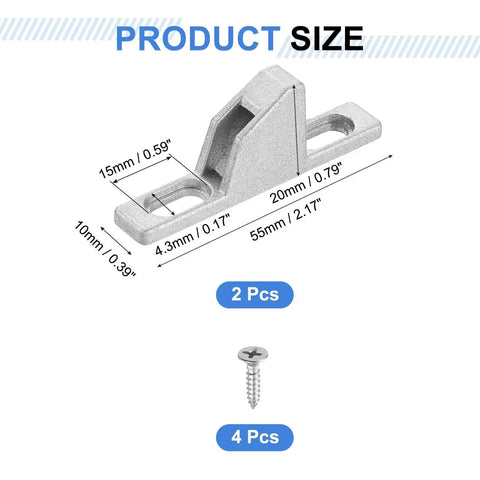 Two Piece Sliding Door Keepers Set In Zinc Alloy For Glass Patio Doors With Mounting Screws 2.17 Inch Long By 0.39 Inch Wide