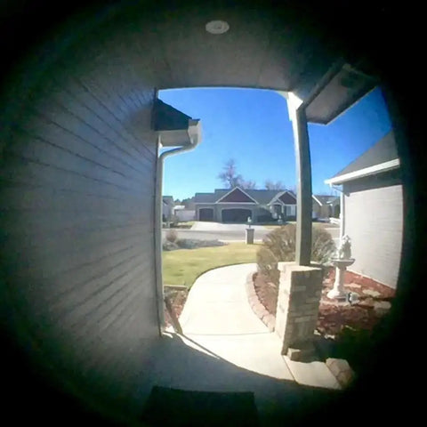 View through Solid Brass Door Peephole With 220 Degree View And Heavy Duty Rotating Privacy Cover For One And Three Eighths To Two And A Quarter Inch