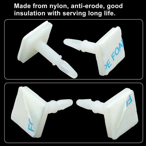White Adhesive PCB Spacer Set 25 Pcs Nylon Standoffs With Sticky Base shown from side and top view