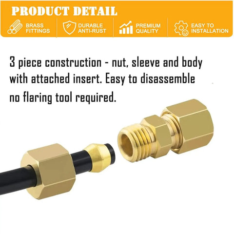3-piece construction detail from Ultimate Brass Compression Fittings Kit For Plumbing Pros And DIYers, easy installation and durable