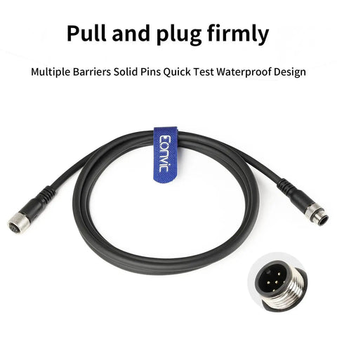 M12 5 Pin Male To Female A Code Sensor Connector Cable PVC Jacket Heavy Duty 10M shown coiled with close-up of pins
