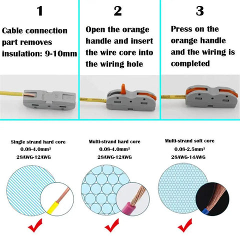 Step-by-step guide using Plug And Play Lever Nut Connector Kit For Quick Wire Splicing One To One Terminal Blocks 42 Pack Multi Function Wire Connectors