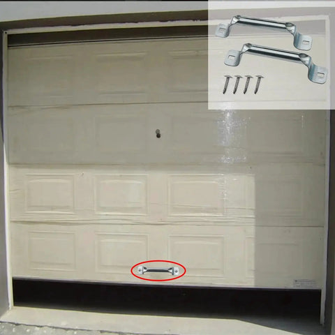 Heavy Duty Garage Door Pull Handles 2 Pack Replacement For Bottom Lift, Suitable For Sliding Barn Shed Doors, Solid Steel With Galvanized Finish, Corrosion Resistant, Easy Vertical Or Horizontal Installation, Silver installed on garage door