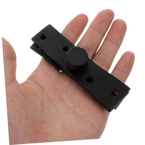 Heavy Duty Stainless Steel Pivot Hinges for Hidden Secret Doors shown on a hand for scale, highlighting black finish and stable rotation