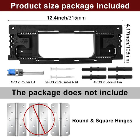 Heavy Duty Hinge Jig Kit For Doors With Eight Size Options From Two Point Five To Six Inches And Five Thicknesses Includes Router Mortise.