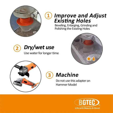 Diagram showing uses for Diamond Core Drill Bits Set For Porcelain Tile And Stone Dry Drilling Kit Eight Piece Vacuum Brazed Hole Saw