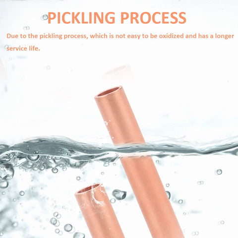 Copper pipes submerged in water illustrating pickling process for long service life and oxidation resistance.
