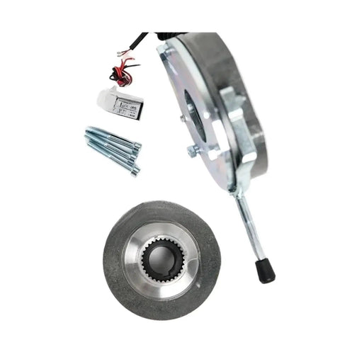 MIRGJK DLTZ3 electromagnetic brake with mounting flange, rotor, bolts; DC170V holding brake (front view)