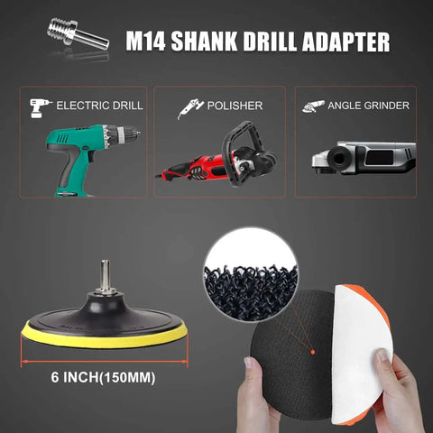 6 Inch Car Polishing And Buffing Sponge Pads Kit With Wool Bonnet Pads For Household Electric Drill And Auto Polisher Includes 8mm M14 Drill Adapter 11 Piece Set For Washing Cleaning Waxing Dusting And Scratch Removal.