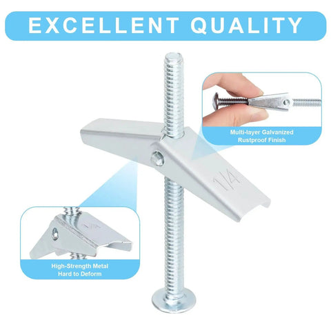 Hollow Wall Anchors Set 26 Pieces Three Sizes For Drywall Includes Twelve One Eighth Inch Eight Three Sixteenth Inch And Six One Quarter Inch Heavy Duty Butterfly Anchors With Screws Toggle Bolts Wing Nut Kit Metal Drywall Anchors And Screws