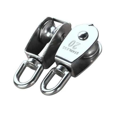 2 Pcs 304 Stainless Steel M20 Silver Single Pulley Block For Wire Rope Hanging And Towing Wheel 20mm Wheel Diameter