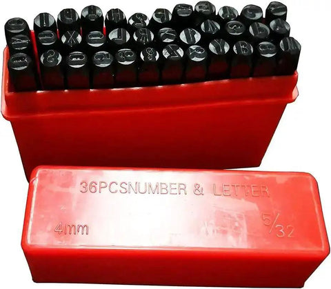 Four Millimeter Steel Die Stamp Kit With 36 Pc Number And Letter Punch Set In Hardened Metal Case Included