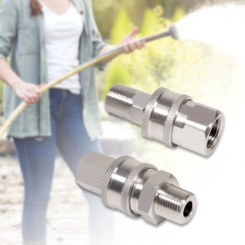 Pair of 3/8 in stainless steel pressure washer quick-connect fittings for NPT male and female threads