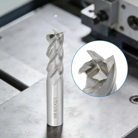 Square End Mill Set 1/2 Inch Cutting Diameter 1/2 Inch Shank 4 Flute Straight End Mills HSS 2 Pieces 3 3/8 Inch Total Length
