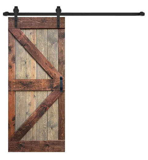 Solid Wood Sliding Barn Door 38 Inch By 84 Inch Walnut Finish With Hardware Kit, Go To Space Saver Door For Pantries, Laundry Rooms, Walk In Closets, Offices And High Traffic Areas, Assembly Required