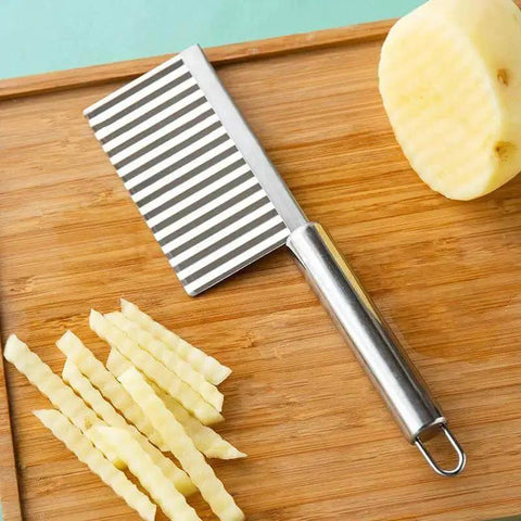 Wavy Crinkle Cutting Tool for Veggies and Fruits with Serrator Blade Dope Salad Chopper Knife and French Fry Slicer Steel Wave Blade