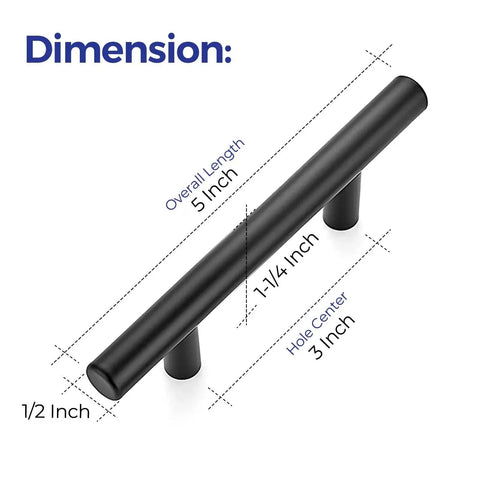 30 Pack 5 Inch Cabinet Pulls Matte Black Stainless Steel Kitchen Drawer Pulls Cabinet Handles dimensions chart