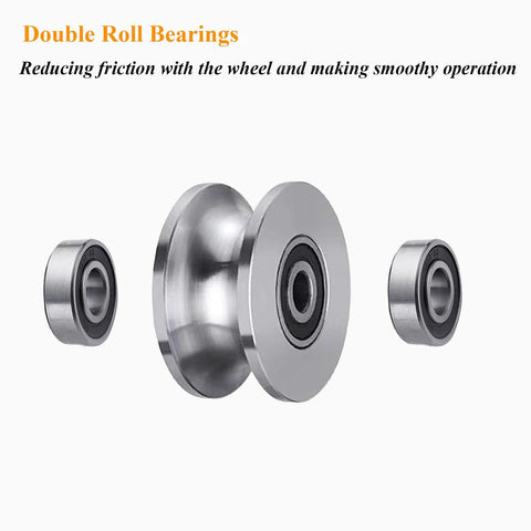 Stainless Steel U Groove Gate Roller Kit double roll bearings for barn doors, heavy duty pulley block, 4.8 cm wheel