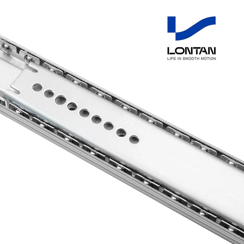 Close-up of Center Mount Drawer Slides For Cabinets And Dressers, 16 Inch Heavy Duty Rails With 10.74 Inch Extension