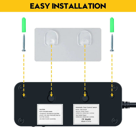 Automatic Vacuum Switch for Power Tools with Auto On Off Function, Ortis Dust Control Autoswitch back view installation diagram