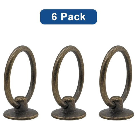 Six Pack Antique Bronze Ring Pull Handles For Dresser Drawers Cabinets And Cupboards, shown in a 6-pack on white background