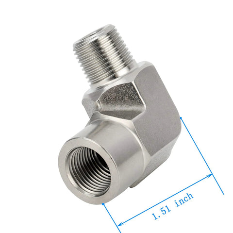 Stainless steel 1/4 in NPT street elbow pipe fitting, forged 90-degree, female x male threads.