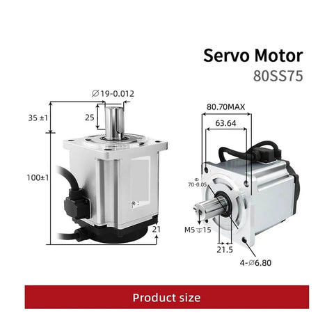 AC Servo Motor Kit 750W With 80SS75 Encoder, dimensions and design details shown