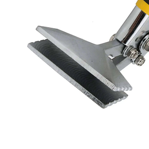 Close-up of 3 Inch Curved Sheet Metal Hand Seamer tool head with sharp metal jaws and all-steel construction.