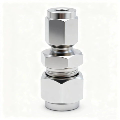 304 Stainless Steel Compression Tube Fitting Reducing Union With Double Ferrule Two Piece Straight Adapter One Quarter Inch OD By Three Eighths Inch OD For Fuel Oil Air And Some Corrosive Liquids