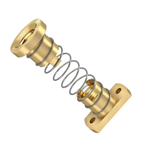 Two brass anti-backlash spring-loaded T8 nuts with silver springs for 8mm Acme lead screws (Z-axis), Ender 3 compatible