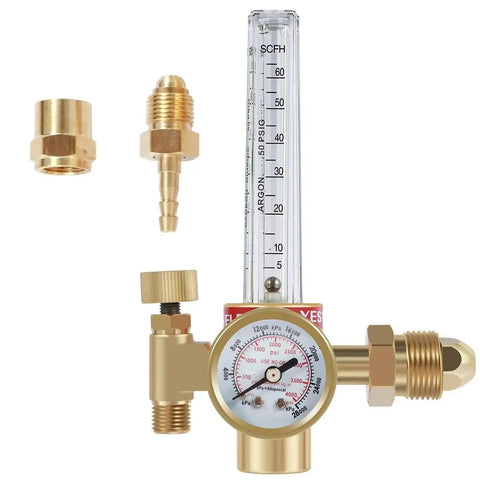 MIG TIG Gas Flow Meter For Argon CO2 Helium Nitrogen Welding 0 To 4000 PSI Gauge With 10 To 60 CFH Adjustable Copper Flowmeter