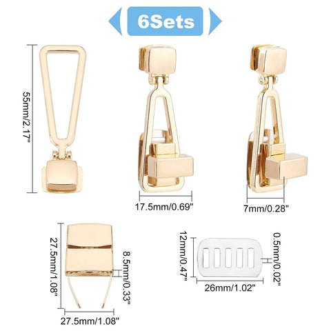 Golden Triangle Turn Lock Clasp Set for Purses and Handbags 2.1 Inch 6 Pack Twist Lock Closures Alloy Bag Hardware dimensions
