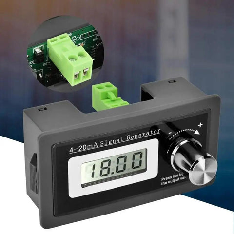 Front view of 4-20mA Signal Generator And Analog Simulator with LCD display and rotary encoder, designed for two-wire transducer testing.