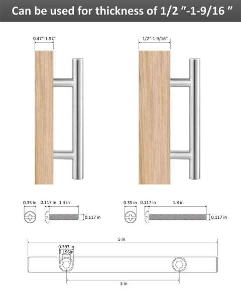 Diagram displaying dimensions for 30 Pack 5 Inch Cabinet Pulls Satin Nickel Stainless Steel Kitchen Hardware Drawer Handles For Cabinets Cupboard With 3 Inch Center Hole Includes Screwdriver Included Brushed Modern Finish.