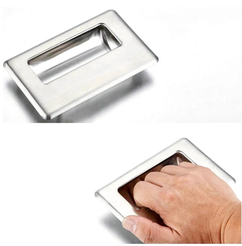 Hidden Recessed Pull Handle Set, Stainless Steel Square Flush Concealed Furniture Handles shown in use