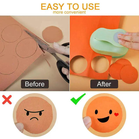 Comparison of manual cutting vs. using a 2 Inch Circle Hole Punch for Paper Crafts and Scrapbooking DIY No Jam Paper Guide
