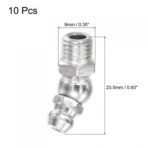 Nickel-Plated Iron 45-Degree Grease Fitting M8x1mm Thread Hydraulic Fittings Accessories 10 Pack Pro-Grade