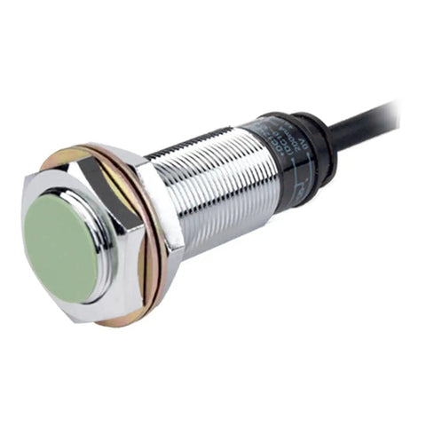 Inductive Proximity Sensor 5mm M18 NPN DC 12 To 24V Shielded Flush Mount For Iron Target 18x18x1mm shown at an angle