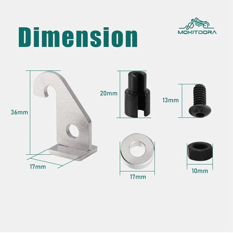 MoKitDora Twin Cam clutch kit diagram; silver metal lever bracket, black spacer, screw, washer, bushing